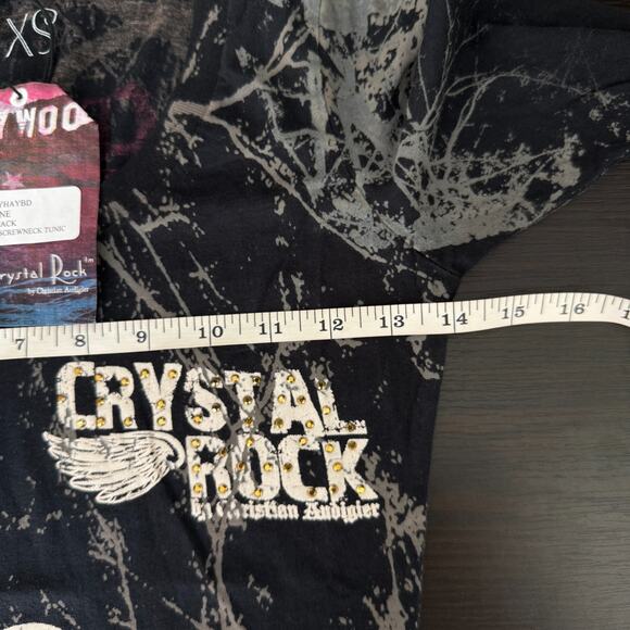 Christian Audigier Crystal Rock Top Womens XS Crane Blossom Y2K Tunic Shirt Tee - Picture 10 of 12